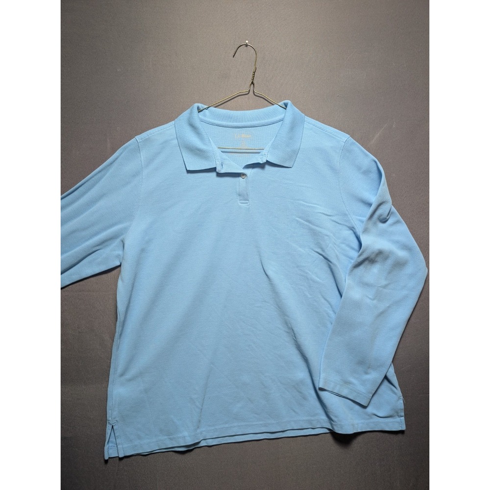 LL Bean Rugby Shirt Womens 1X Plus Light Blue Side Slits Performance Tennis Polo